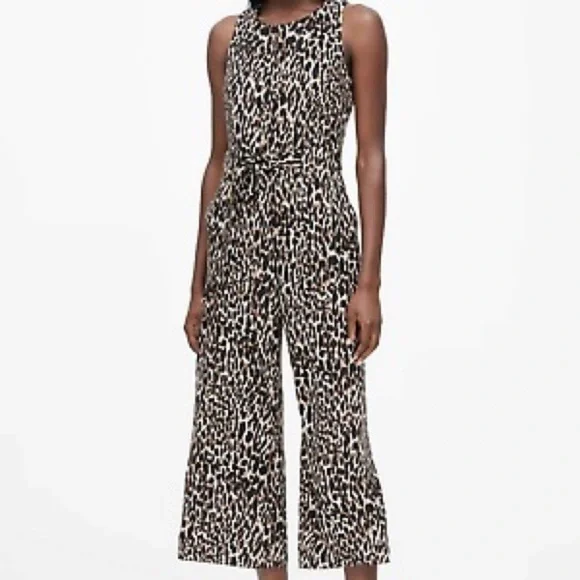 NWT Banana Republic Women’s Leopard Print Crop Wide Leg Sleeveless Jumpsuit, 2 - Picture 1 of 13